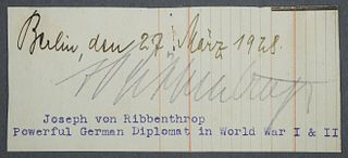 Nazi Diplomat von Ribbentrop Signed Card