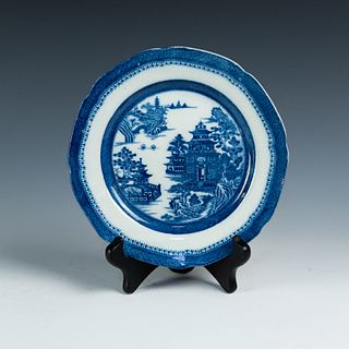 Early Blue & White Pearlware Plate 'Temple with Panel' 