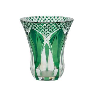 Val Saint Lambert Crystal Green Diamond Cut Vase