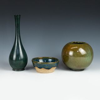 (3) Group of Ceramic and Metal Pottery Vases