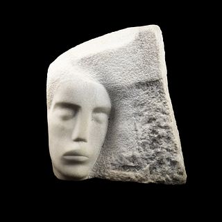 Carved Marble Face Sculpture Signed