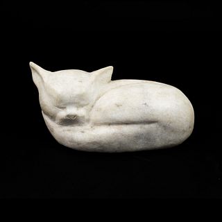 Carved Stone Sleeping Cat Signed Wis