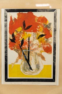Chen Yan Abstract Floral Still Life Lithograph Signed