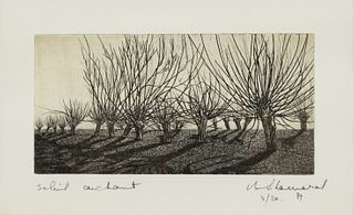 Sunset Tree Hedgerow Etching Signed