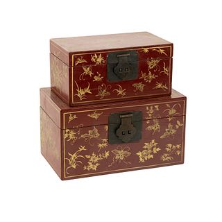 (2) Set of Chinese Red Lacquered Gold Painted Storage Boxes
