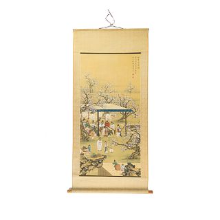 Chinese Scholars Gathering Painting on Silk Scroll