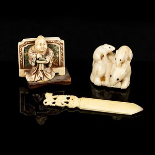 (3) Group of Ivory Carved Figure, Animals, Letter Opener