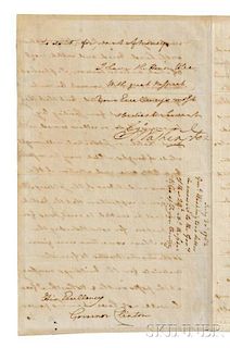 Washington, George (1732-1799) Letter Signed, Newburgh, New York, 30 July 1782.