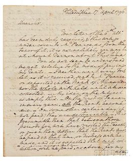 Washington, George (1732-1799) Autograph Letter Signed, Philadelphia, 17 April 1796.