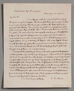 Adams, John Quincy (1767-1848) Autograph Letter Signed, Washington, D.C., 28 May 1832.