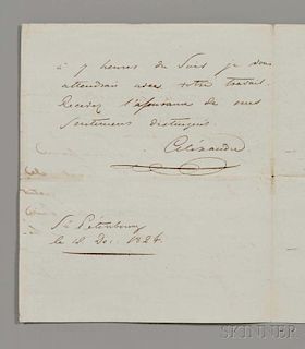 Alexander I, Emperor of Russia (1777-1825) Autograph Letter Signed, St. Petersburg, 12 December 1820.