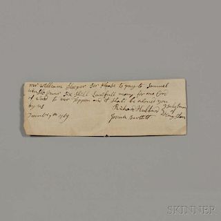 Bartlett, Josiah (1729-1795) Signed Receipt, 7 December 1769.