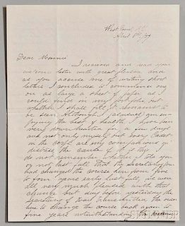 Custer, George A. (1839-1876) Autograph Letter Signed, West Point, New York, 6 April 1859.