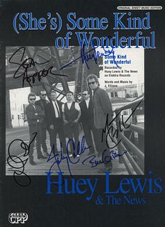 Huey Lewis and the News signed music sheet