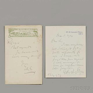 Elgar, Sir Edward (1857-1934) Two Autograph Notes Signed.