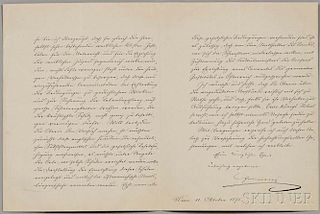 Franz Joseph I of Austria (1830-1916) Secretarial Letter Signed, Vienna, 11 October 1875.