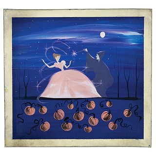 Mary Blair concept painting of Cinderella and Fairy Godmother from Cinderella