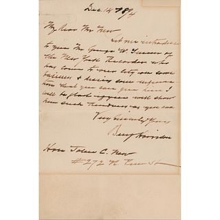 Benjamin Harrison Autograph Letter Signed
