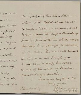 Gladstone, William E. (1809-1898) Autograph Letter Signed, 15 February 1842.