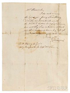 Hancock, John (1737-1793) Autograph Letter Signed, [no place, early January 1776].