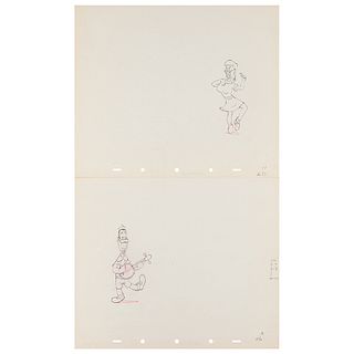 Martha Raye and Joe E. Brown production drawings from Mother Goose Goes Hollywood