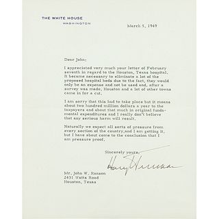 Harry S. Truman Typed Letter Signed as President