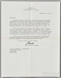 Lindbergh, Charles (1902-1974) Typed Letter Signed, 9 November 1971.