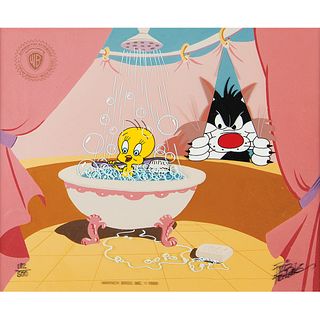 Sylvester and Tweety Serigraph Cel from &#39;Peeping Tom II&#39; signed by Friz Freleng