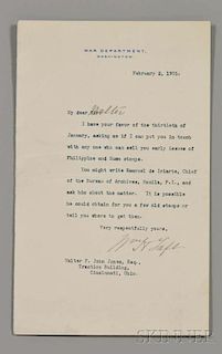 Taft, William Howard (1857-1930) Typed Letter Signed, Washington, D.C., 2 February 1905.