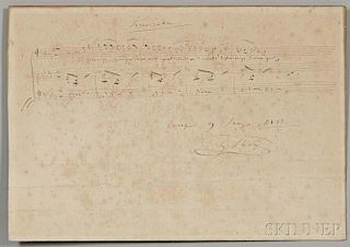 Verdi, Giuseppe (1813-1901) Autograph Musical Manuscript with Five Bars from La Traviata  , Signed, Venice, 9 March 1853.