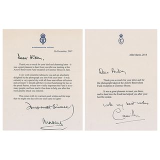 King Charles III and Camilla, Queen Consort (2) Typed Letters Signed