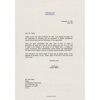 Yitzhak Rabin Typed Letter Signed