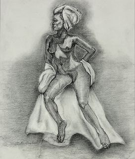 Pencil On Paper Of Nude Woman Signed Illegibly