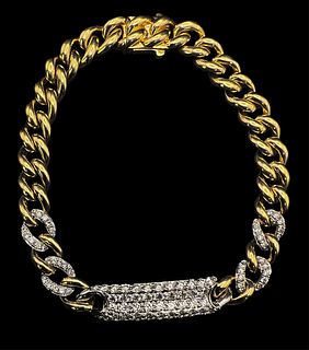 14K Yellow Gold Cuban Link Diamond 7" Bracelet