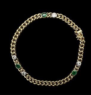 14K Gold FBM Cuban Link Diamond Emerald Bracelet