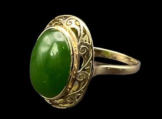 18K Gold Jade Ring Size 8.5
