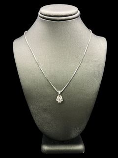 14K White Gold Necklace w/ 5mm Diamond Pendant