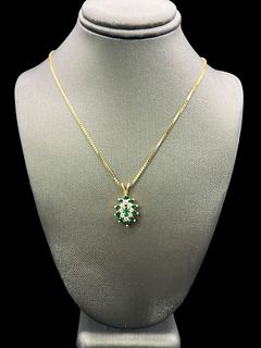 14K Gold 16" Necklace w/ Diamond Emerald Pendant