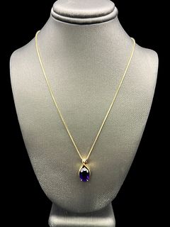 14K Gold 18" Necklace w/ Amethyst Diamond Pendant