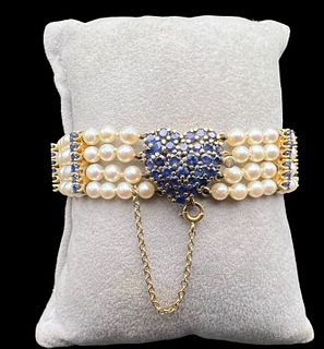 Rare Tiffany & Co 14K Pearl Bracelet w/ Sapphire