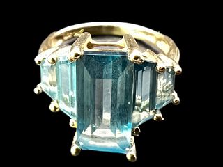 14K Gold & Emerald Cut Blue Garnet Ring