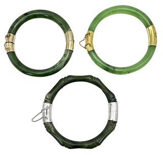 (3) Jade Hinged Bracelets
