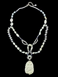 Crystal Beaded 20" Necklace w/ Jade Pendant