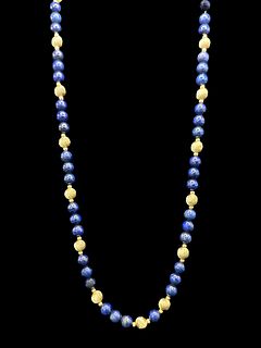 14K Gold & Lapis Beaded Necklace