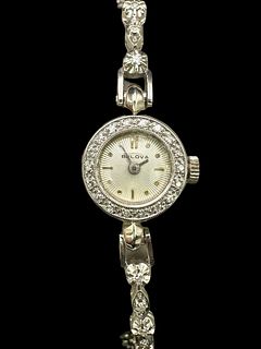 Bulova 14K White Gold & Diamond Ladies Watch
