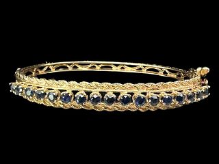 14K Yellow Gold & Sapphire Hinged Bangle Bracelet