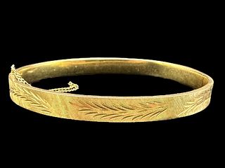 14K Yellow Gold Hinged Bangle Etched Bracelet