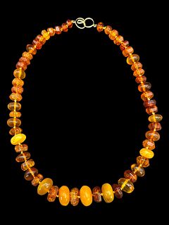 20" Amber Beaded Necklace w/ 14K Clasp