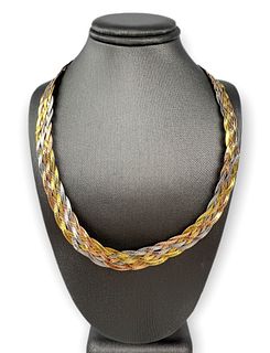 14K Gold Tri Color Weave Necklace 15.5g