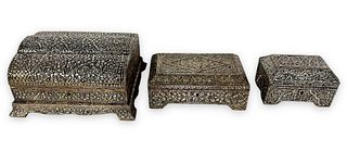 (3) Vintage Tunisian Silver Paneled Wood Boxes